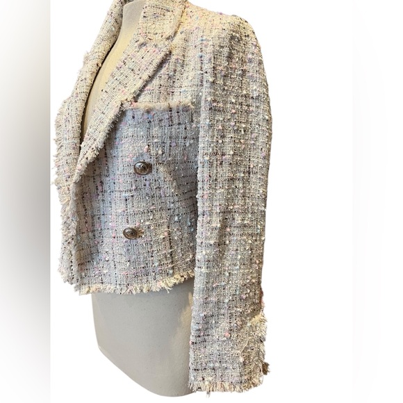 EUC From Aqua Tweed double breasted look cropped jacket - Picture 2 of 9